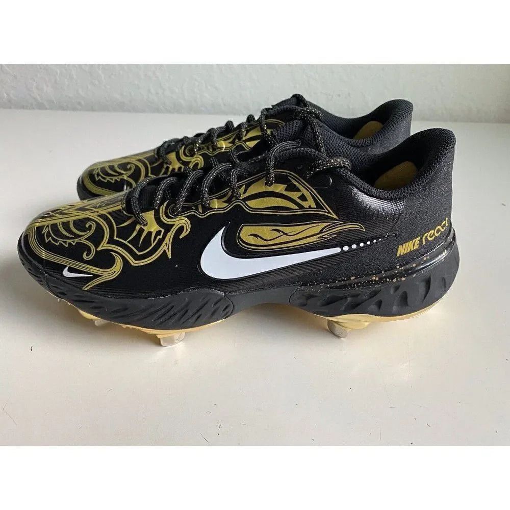 Nike Alpha Huarache Elite 3 Low Black Gold Men’s Size 7 Baseball Cleats NEW - Picture 6 of 10